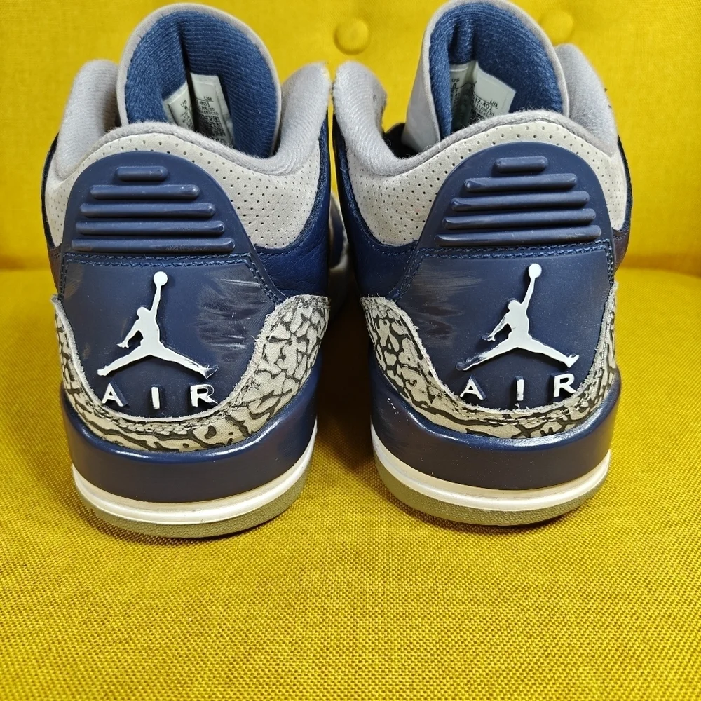 Jordan 3 Retro Georgetown Navy Gray Basketball Sneakers Men's Shoes Size 8